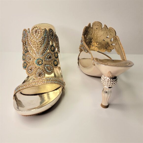 GOLD High Heels Crystal Embellished Heels Size 7 (size 38) - Picture 2 of 15
